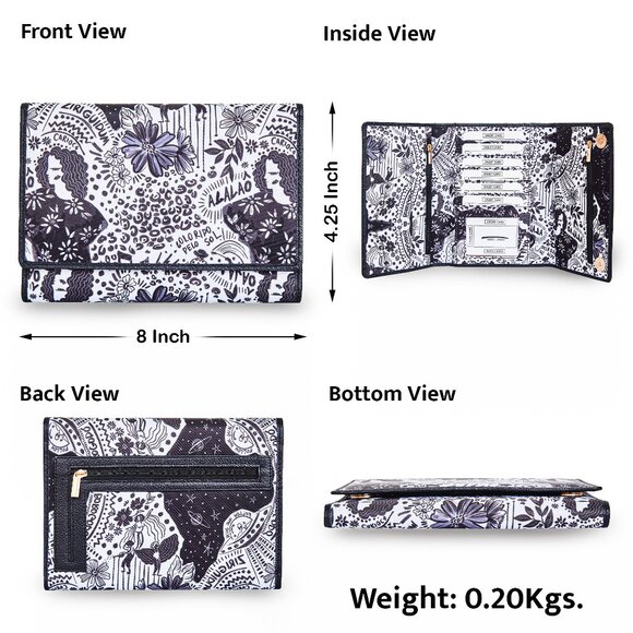 Hand Crafted Fabric Printed Black Trifold Wallet Card Holder – Women’s Organizer - Picture 3 of 9